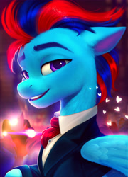 Size: 2993x4162 | Tagged: safe, artist:imalou, imported from derpibooru, oc, oc:andrew swiftwing, pegasus, pony, ascot, camera flashes, celebrity, clothes, painting, part of, pegasus oc, reflection, suit