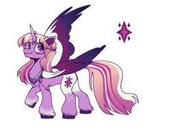 Size: 1032x774 | Tagged: safe, artist:paintedsnek, imported from derpibooru, twilight sparkle, alicorn, alternate design, chest fluff, coat markings, colored ears, colored hooves, colored wings, cutie mark, female, gradient wings, horn, horn ring, mare, peytral, redesign, ring, simple background, solo, twilight sparkle (alicorn), unshorn fetlocks, white background, wings
