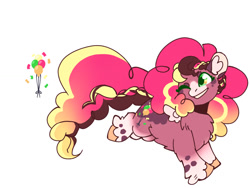 Size: 1024x768 | Tagged: safe, artist:paintedsnek, imported from derpibooru, pinkie pie, earth pony, alternate design, braid, braided tail, chest fluff, coat markings, colored ears, colored hooves, cutie mark, ear fluff, female, mare, one eye closed, redesign, simple background, solo, tail, unshorn fetlocks, white background, wink