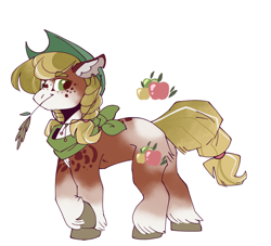 Size: 806x732 | Tagged: safe, artist:paintedsnek, imported from derpibooru, applejack, earth pony, alternate design, applejack's hat, bandana, braid, braided tail, coat markings, colored hooves, cowboy hat, cutie mark, ear fluff, female, hat, mare, redesign, simple background, solo, straw in mouth, tail, unshorn fetlocks, white background
