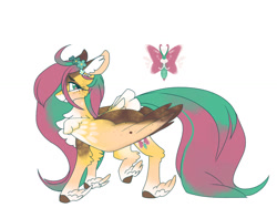 Size: 1024x768 | Tagged: safe, artist:paintedsnek, imported from derpibooru, fluttershy, pegasus, alternate design, chest fluff, colored hooves, colored wings, cutie mark, ear fluff, feathered fetlocks, female, floral head wreath, flower, freckles, freckleshy, gradient mane, mare, redesign, simple background, solo, tail, tail feathers, white background, wings