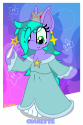 Size: 2000x3000 | Tagged: safe, artist:silvaqular, imported from derpibooru, oc, oc only, oc:cyanette, earth pony, pony, bipedal, clothes, costume, crossover, dress, eye clipping through hair, female, mare, princess rosalina, rosalina, stars, super mario bros., super mario galaxy, wand