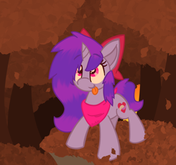 Size: 2052x1926 | Tagged: safe, artist:silvaqular, imported from derpibooru, oc, oc only, oc:qular, pony, unicorn, autumn, bow, cute, female, forest, hair bow, leaves, looking up, mare, solo, tongue out, tree