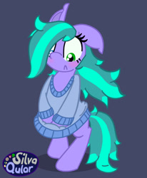 Size: 1280x1550 | Tagged: safe, artist:silvaqular, imported from derpibooru, oc, oc only, oc:cyanette, earth pony, pony, bipedal, clothes, cute, female, flushed face, mare, solo, sweater