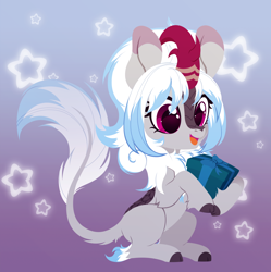 Size: 3000x3017 | Tagged: safe, artist:belka-sempai, imported from derpibooru, oc, oc only, oc:windshear, kirin, cloven hooves, cute, gradient background, open mouth, present, sitting, solo