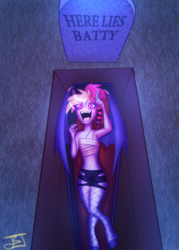 Size: 2000x2800 | Tagged: safe, artist:jitterbugjive, imported from derpibooru, oc, oc only, oc:batty bliss, anthro, bat pony, grave, gravestone, solo