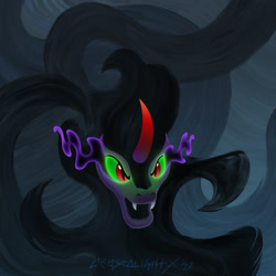 Size: 2400x2400 | Tagged: safe, artist:crystalightx, imported from derpibooru, king sombra, pony, umbrum, unicorn, fangs, glowing, glowing eyes, horn, male, shadow, solo, the crystal empire 10th anniversary