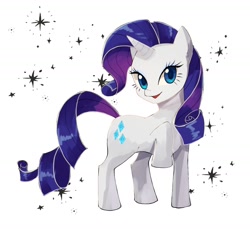 Size: 1296x1186 | Tagged: safe, artist:plusplus_pony, imported from derpibooru, rarity, unicorn, raised hoof, simple background, solo, sparkles, white background