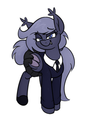 Size: 796x1104 | Tagged: safe, artist:moonatik, imported from derpibooru, oc, oc only, oc:selenite, bat pony, pony, bat pony oc, clothes, fangs, female, looking at you, mare, necktie, ponytail, school uniform, schoolgirl, shoes, simple background, skirt, smug, solo, sweater, tail, tail bun, teenager, tights, transparent background, younger