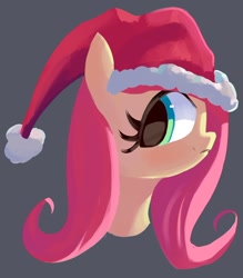 Size: 1000x1139 | Tagged: safe, artist:solid shrimp, imported from derpibooru, fluttershy, pegasus, pony, bust, christmas, hat, holiday, santa hat, smiling, solo