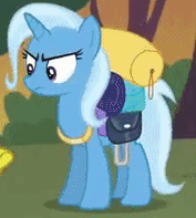 Size: 177x197 | Tagged: safe, imported from derpibooru, screencap, trixie, unicorn, to where and back again, angry, bags, cropped, female, mare, solo, solo focus, trixie is not amused, unamused