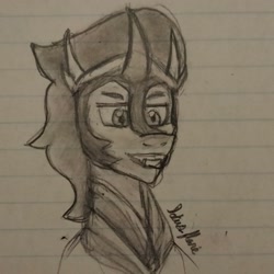 Size: 2068x2069 | Tagged: safe, artist:lotusflare, imported from derpibooru, king sombra, pony, unicorn, fangs, lined paper, male, pencil drawing, smiling, solo, stallion, the crystal empire 10th anniversary, traditional art