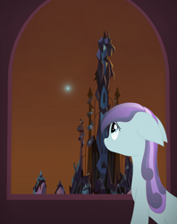 Size: 1766x2234 | Tagged: safe, artist:zerica, imported from derpibooru, sapphire joy, crystal pony, crystal castle, crystal empire, crystal heart, solo, the crystal empire 10th anniversary, window