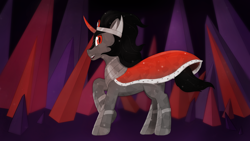 Size: 3840x2160 | Tagged: safe, artist:laykeen, imported from derpibooru, king sombra, pony, unicorn, armor, cape, clothes, crown, crystal, crystallized, crystallized pony, full body, jewelry, looking at you, regalia, solo, the crystal empire 10th anniversary