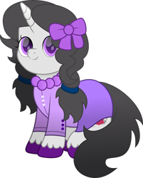 Size: 2981x3700 | Tagged: safe, artist:dematrix, artist:lincolnbrewsterfan, derpibooru exclusive, imported from derpibooru, oc, oc only, oc:putriana hoofmanda, pony, unicorn, derpibooru community collaboration, .svg available, 2023 community collab, adorable face, black mane, black tail, bow, buttons, colored pupils, crown, cute, cute face, cute smile, flower, hair bow, hair tie, horn, inkscape, jewelry, looking at you, movie accurate, ocbetes, pigtails, purple, purple dress, purple eyes, regalia, rose, simple background, sitting, smiling, smiling at you, solo, svg, tail, transparent background, unicorn oc, unshorn fetlocks, vector