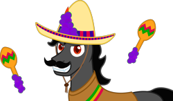 Size: 6936x4048 | Tagged: safe, artist:moonlight bloom, imported from derpibooru, king sombra, pony, unicorn, .svg available, absurd resolution, clothes, dark magic, facial hair, king sombrero, looking at you, magic, magic aura, male, maracas, moustache, musical instrument, poncho, simple background, smiling, solo, sombrero, stallion, transparent background, vector