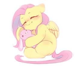 Size: 1144x1016 | Tagged: safe, artist:melodylibris, imported from derpibooru, fluttershy, pegasus, pony, cute, daaaaaaaaaaaw, eyes closed, female, hnnng, mare, plushie, shyabetes, simple background, solo, weapons-grade cute, white background