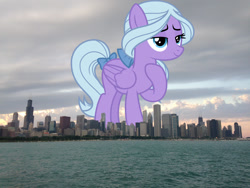 Size: 2048x1536 | Tagged: safe, artist:chrzanek97, artist:jaredking779, imported from derpibooru, fond feather, pegasus, pony, background pony, bow, chicago, female, giant pegasus, giant pony, giantess, hair bow, highrise ponies, illinois, irl, macro, mare, mega giant, photo, ponies in real life, tail, tail bow