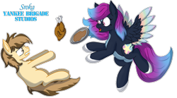 Size: 1155x642 | Tagged: safe, artist:sroka001, imported from ponybooru, oc, bird, earth pony, pegasus, pony, turkey, accident, duo