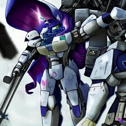 Size: 512x512 | Tagged: safe, imported from derpibooru, rarity, ai content, ai generated, generator:purplesmart.ai, generator:stable diffusion, gm sniper ii, gun, gundam, mecha, mobile suit gundam, rifle, sniper rifle, weapon