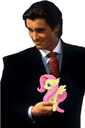 Size: 277x414 | Tagged: safe, artist:nootaz, imported from derpibooru, fluttershy, human, pegasus, pony, american psycho, christian bale, meme, patrick bateman, photomanipulation, toy