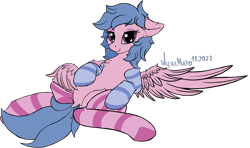 Size: 4276x2539 | Tagged: safe, alternate version, artist:aquamuro, imported from derpibooru, firefly, pegasus, pony, adorasexy, clothes, cute, dock, ear fluff, featureless crotch, female, fluffy, g1, looking at you, lying down, mare, on back, sexy, signature, simple background, sketch, smiling, smiling at you, smug, smug smile, socks, solo, spread wings, striped socks, sultry pose, tail, transparent background, wingboner, wings