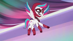 Size: 3072x1727 | Tagged: safe, imported from derpibooru, screencap, zipp storm, pegasus, pony, spoiler:g5, spoiler:my little pony: tell your tale, spoiler:tyts01e30, clothes, costume, female, flying, g5, halloween, halloween costume, high res, holiday, mare, my little pony: tell your tale, nightmare night party, open mouth, solo, spread wings, wings, youtube link