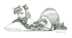 Size: 1507x808 | Tagged: safe, artist:baron engel, imported from derpibooru, apple bloom, earth pony, pony, black dress, clothes, dress, female, filly, foal, little black dress, monochrome, pencil drawing, solo, stocks, traditional art