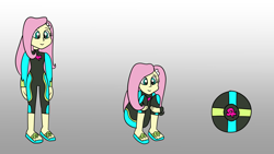Size: 1920x1080 | Tagged: safe, artist:platinumdrop, imported from derpibooru, fluttershy, human, equestria girls, ball, crossover, flutterball, fluttershy's wetsuit, metroid, morph ball, nintendo, request, samus aran, sequence, solo, transformation, wetsuit