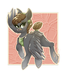 Size: 1740x2012 | Tagged: safe, artist:ezzerie, imported from derpibooru, oc, oc:lichen trichum, pegasus, art trade, bun, fallout oc, gradient, solo