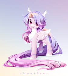 Size: 3000x3344 | Tagged: safe, artist:inowiseei, imported from derpibooru, oc, oc only, oc:twinkling, pegasus, pony, coat markings, long tail, looking at you, pale belly, raised leg, solo, tail, unshorn fetlocks