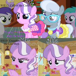 Size: 1936x1936 | Tagged: safe, edit, edited screencap, imported from derpibooru, screencap, diamond tiara, silver spoon, earth pony, call of the cutie, crusaders of the lost mark, character development, clubhouse, comic, comparison, crusaders clubhouse, female, filly, foal, screencap comic