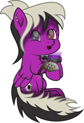 Size: 2926x4290 | Tagged: safe, artist:lincolnbrewsterfan, derpibooru exclusive, imported from derpibooru, oc, oc only, oc:sassy lost, pegasus, pony, derpibooru community collaboration, fallout equestria, .svg available, 2023 community collab, :d, ^^, adorable face, chest, colored pupils, cute, cuteness overload, daaaaaaaaaaaw, ear piercing, earring, eyes closed, fallout equestria oc, female, folded wings, glowing, heterochromia, inkscape, jewelry, large, leg guards, looking at you, mare, movie accurate, ocbetes, open mouth, open smile, pegasus oc, piercing, pipbuck, purple eye, red eye, ruffled wing, scar, screen, simple background, skull, smiling, smiling at you, solo, spikes, strap, svg, tail, transparent background, two toned mane, two toned tail, vector, weapons-grade cute