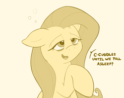 Size: 2736x2160 | Tagged: safe, artist:sspore, imported from derpibooru, fluttershy, pony, bust, cute, dialogue, drunk, drunk bubbles, drunkershy, emanata, female, floppy ears, high res, lidded eyes, mare, monochrome, open mouth, raised hoof, shyabetes, simple background, sleepy, solo, speech bubble, talking to viewer, three quarter view, white background