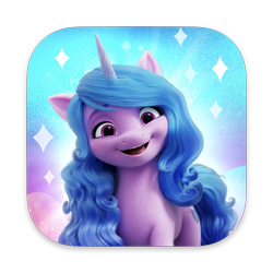 Size: 1024x1024 | Tagged: safe, imported from derpibooru, izzy moonbow, pony, unicorn, abstract background, app icon, female, g5, gameloft, mare, my little pony: mane merge, official, simple background, solo, transparent background