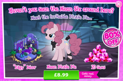 Size: 1957x1292 | Tagged: safe, imported from derpibooru, mean pinkie pie, pinkie pie, earth pony, pony, the mean 6, advertisement, bandana, bed, bedroom, book, boots, candle, clone, costs real money, curtains, english, female, gameloft, gem, guitar, horns, leg wraps, mare, musical instrument, my little pony: magic princess, numbers, official, pillow, plant, poster, sale, shoes, skull, solo, solo focus, speaker, tail, tail wrap, text
