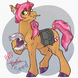 Size: 1000x1000 | Tagged: safe, artist:jeshh, imported from derpibooru, babs seed, pony, bag, lip piercing, older, paper, pencil, piercing, saddle bag, solo