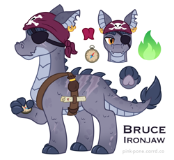 Size: 2950x2708 | Tagged: safe, artist:pink-pone, imported from derpibooru, oc, oc only, oc:bruce ironjaw, dracony, dragon, hybrid, compass, ear piercing, eyepatch, male, map, piercing, simple background, solo, white background