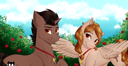 Size: 3000x1564 | Tagged: safe, artist:monsoonvisionz, imported from derpibooru, oc, oc only, pegasus, pony, unicorn, duo, sternocleidomastoid
