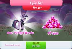 Size: 1264x857 | Tagged: safe, imported from derpibooru, mean twilight sparkle, twilight sparkle, alicorn, pony, bundle, clothes, costs real money, english, female, folded wings, gameloft, gem, horn, leg wraps, mare, my little pony: magic princess, numbers, official, sale, scarf, solo, solo focus, text, twilight sparkle (alicorn), wings