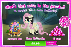 Size: 1958x1296 | Tagged: safe, imported from derpibooru, fluttershy, mean fluttershy, pegasus, pony, the mean 6, advertisement, clone, costs real money, english, female, firework sun, fireworks, folded wings, gameloft, gem, headband, leg wraps, mare, messy mane, numbers, official, sale, solo, solo focus, text, wings