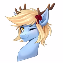 Size: 2560x2560 | Tagged: safe, artist:buvanybu, imported from derpibooru, oc, oc only, pony, antlers, bust, portrait, simple background, solo, white background