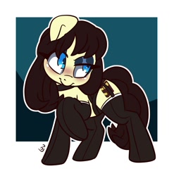 Size: 1972x2000 | Tagged: safe, artist:lou, imported from derpibooru, oc, oc:candice, earth pony, choker, clothes, collar, earth pony oc, eyeshadow, female, garter, garter belt, garters, makeup, mare, socks, thigh highs