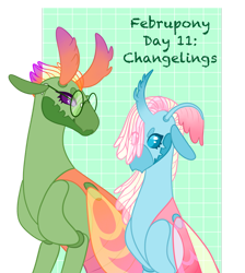 Size: 1280x1431 | Tagged: safe, artist:s0ftserve, imported from derpibooru, ocellus, thorax, changedling, changeling, alternate design, glasses, king thorax