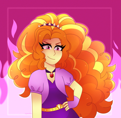 Size: 2409x2338 | Tagged: safe, artist:emera33, imported from derpibooru, adagio dazzle, human, equestria girls, rainbow rocks, clothes, female, fingerless gloves, fire, gem, gloves, high res, simple background, siren gem, solo