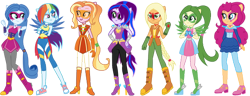 Size: 500x192 | Tagged: safe, artist:mixiepie, imported from derpibooru, luster dawn, sunny starscout, human, equestria girls, legend of everfree, boots, clothes, clothes swap, crystal guardian, equestria girls-ified, g5, g5 to equestria girls, generation leap, gloves, motorcross, ponied up, shoes, transparent background