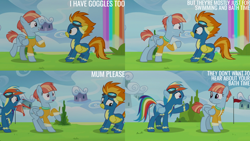 Size: 4400x2475 | Tagged: safe, edit, edited screencap, editor:quoterific, imported from derpibooru, screencap, rainbow dash, spitfire, windy whistles, parental glideance, rainbow waterfall