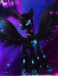 Size: 1309x1708 | Tagged: safe, artist:darksly, imported from derpibooru, nightmare moon, alicorn, pony, armor, ethereal mane, female, mare, solo, starry mane