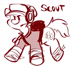 Size: 2189x2026 | Tagged: safe, artist:bobaratblast, imported from derpibooru, earth pony, pony, dog tags, hat, headset, ponified, scout, simple background, solo, team fortress 2, white background