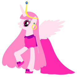 Size: 2556x2568 | Tagged: safe, artist:nathaniel718, imported from derpibooru, alicorn, pony, adventure time, clothes, crown, dress, ear piercing, earring, female, jewelry, looking at you, mare, nergal and princess bubblegum, piercing, ponified, princess bubblegum, regalia, shoes, simple background, solo, white background